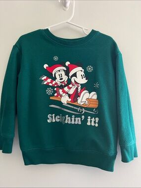Disney Green Holiday Kids Sweatshirt with Mickey & Minnie Print